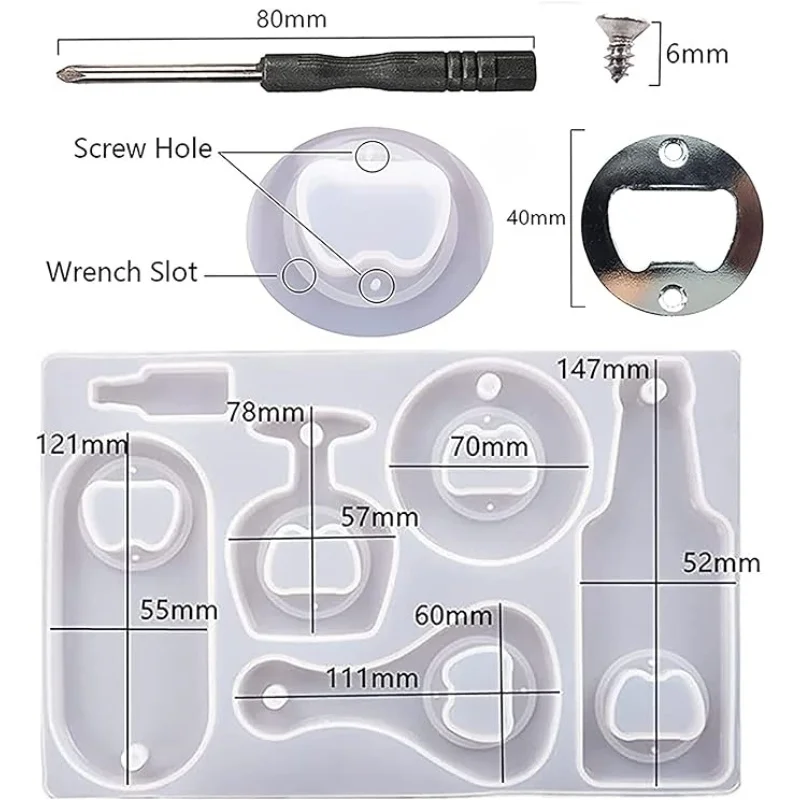 DIY Crystal Resin Gel Dripping Beer Wrench Bottle Opener Dry Flower Gel Dripping Mirror Silicone Mold