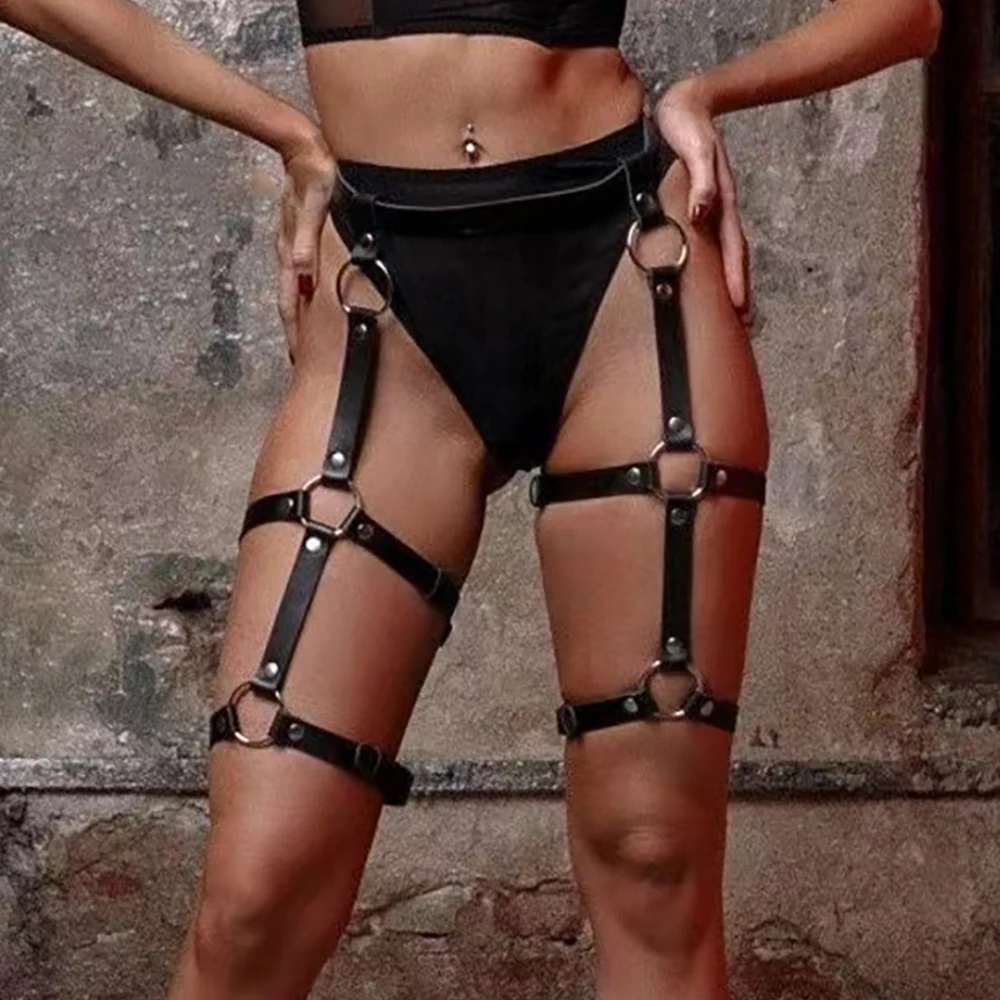 Sexy Thigh Harness Belt Body Bondage Women Leather Lingerie Fashion Leg Garter Belt Gothic Fetish Festival Rave Clothing