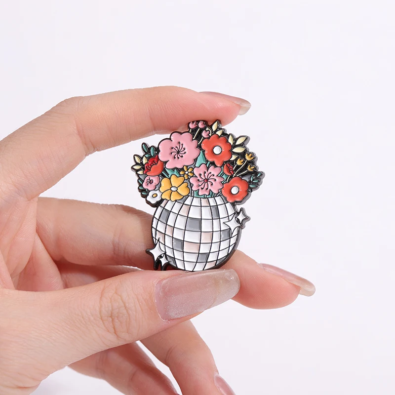 زهرة ديسكو الساطع الكرة المينا دبابيس باقة مخصصة من الزهور الموسيقى دبابيس التلبيب شارات مجوهرات هدية لمحبي الأصدقاء