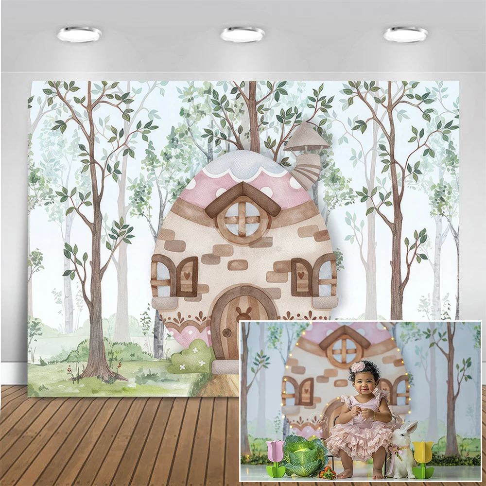 

Woodland Round House Photography Backdrop Fairy Tale Forest Background Kids Birthday Cake Smash Photo Studio Props