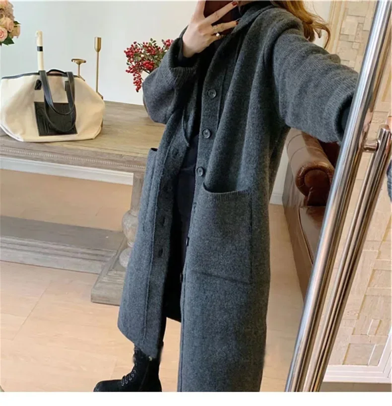 Kintted Long Cardigan Women Jacket Autumn Winter Black Crochet Loose Long Sleeve Maxi Sweater Warm Jumper Causal Cardigans