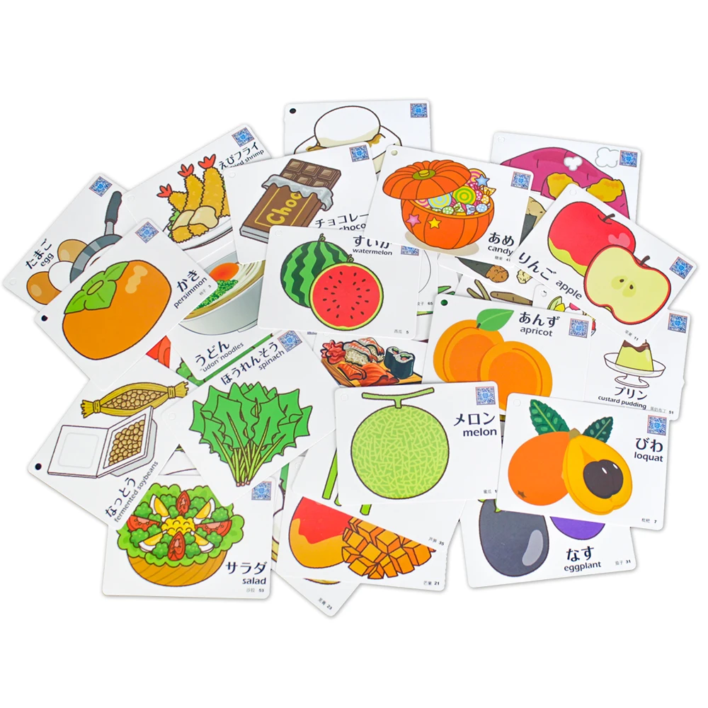 72Pcs Montessori Learning Animal/Fruit/Vegetable/Food Cards in Japanese/English/Chinese Early Educational Flashcard For 3-6 Kids