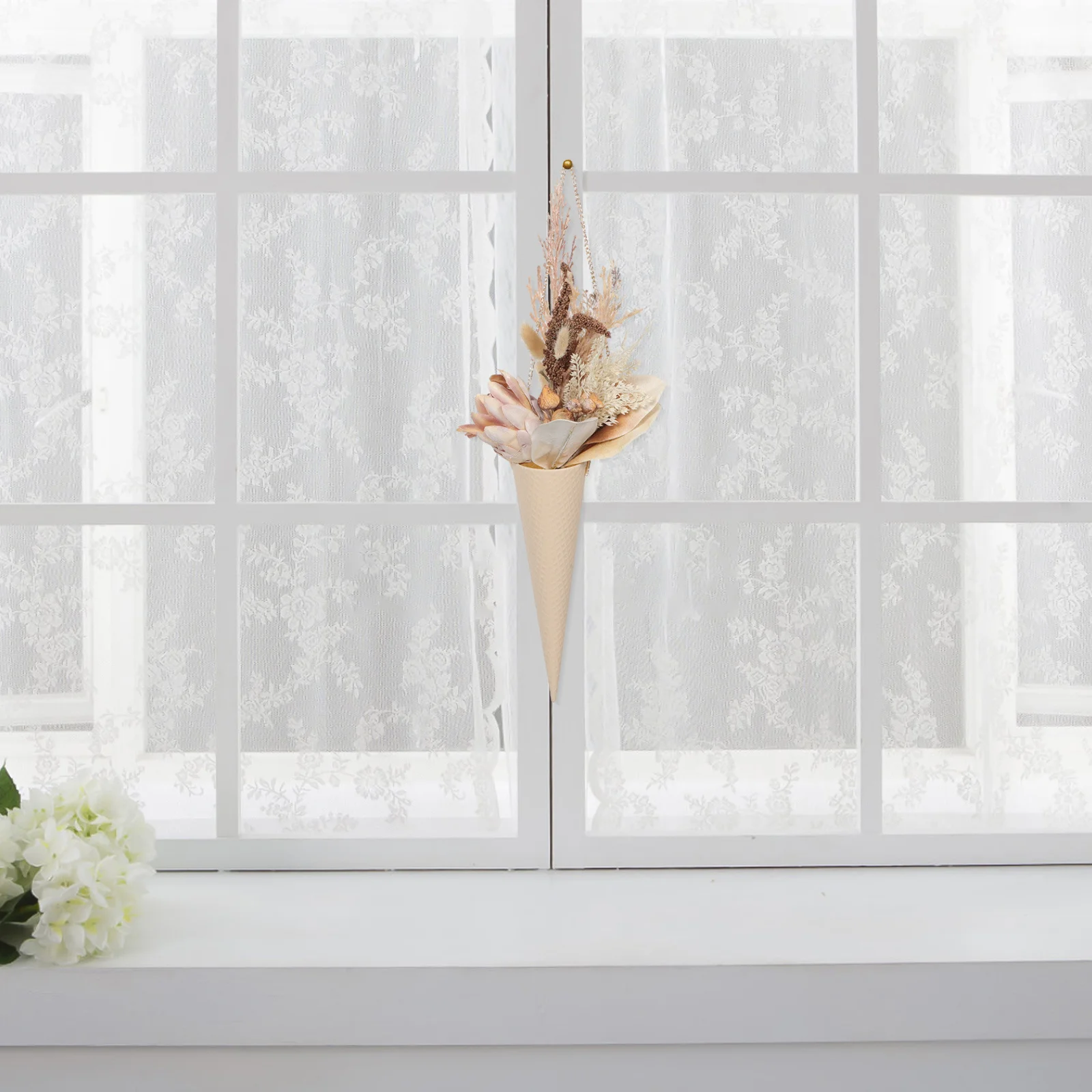 

4 Pcs Ice Cream Jacquard Box Flower Arrangement Cone Khaki Floral Bouquet Holder