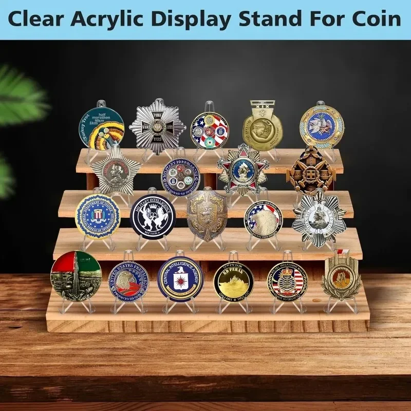 Wholesale Acrylic Coin Display Stand Holders Small Easel Rack Card Commemorative Challenge Coin Capsule Holder Support