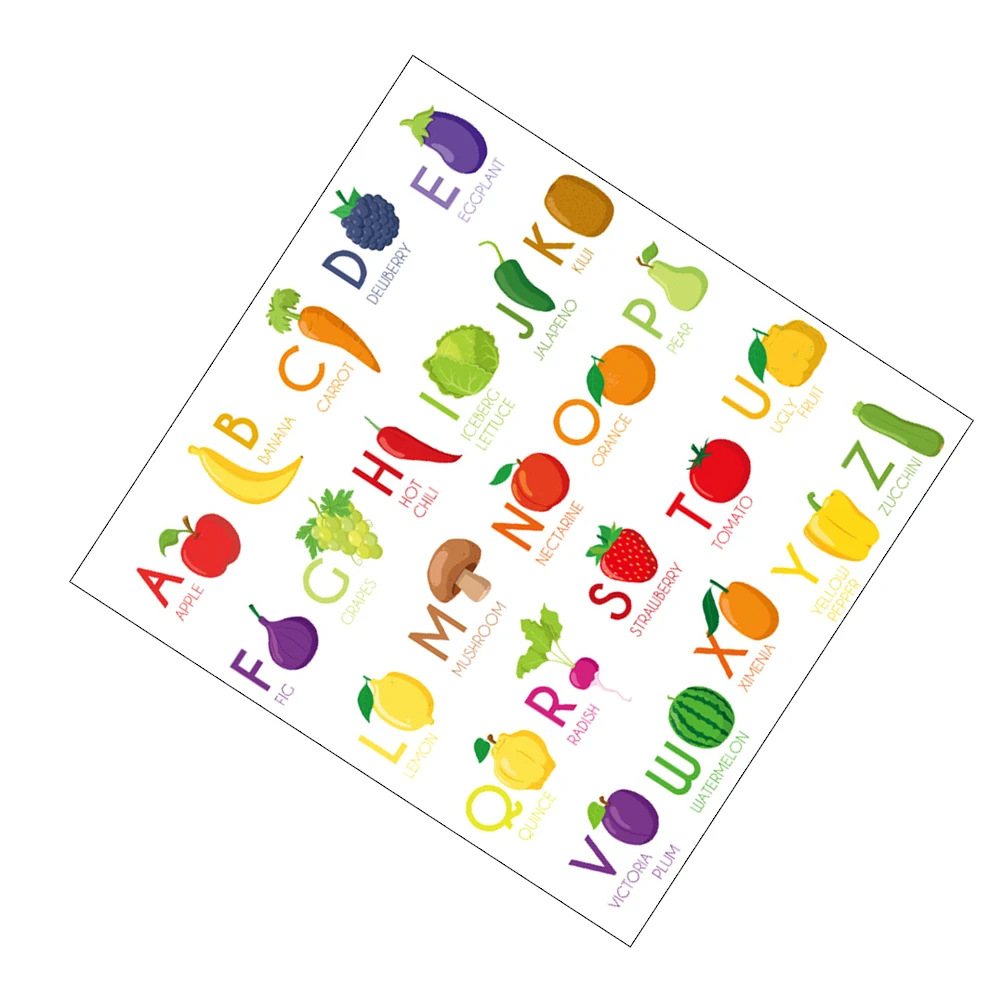 

1pcs Self-Adhesive Alphabet Stickers English Letter Wall Decor Fruit Vegetable Design Early Learning Games for Kids Classroom