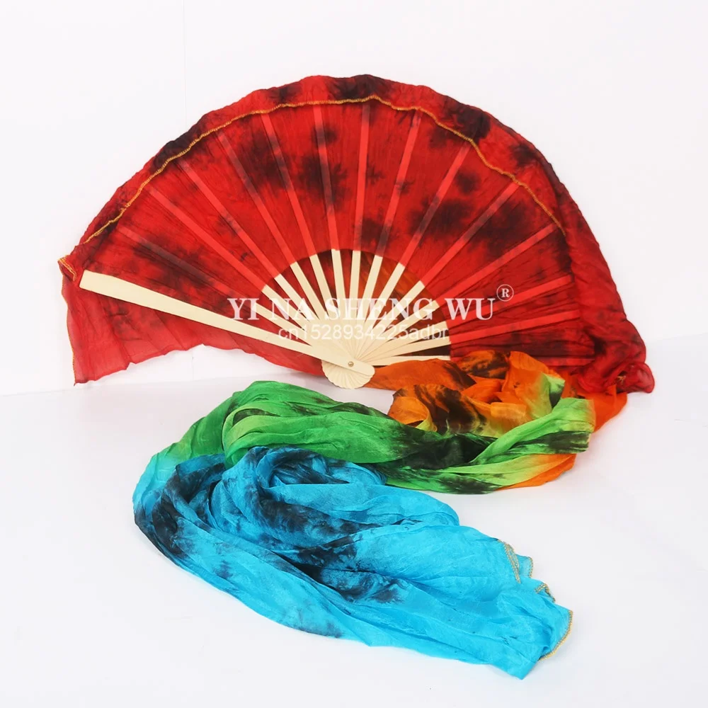 Abanico de danza del vientre personalizado de gran tamaño, abanico de danza de seda teñido hecho a mano, 36cm, costilla, 180x114cm, 100% seda Real, abanicos de alta calidad