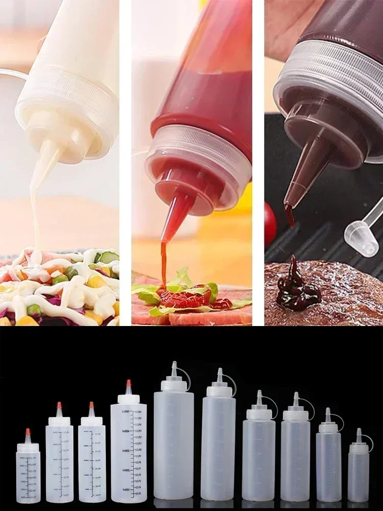 10 Stuks 120 Ml-1000 Ml Lege Plastic Sauzen Flessen Lekvrije Squirt Knijpfles Container Voor Salade ketchup Bbq Saus Siroop Olie - afbeelding 2