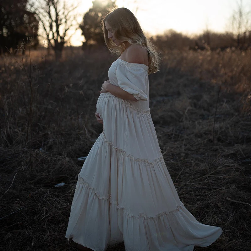 Boho Gown Maternity Photography Long Dress Clothes Pregnant Women for Baby shower Photo Shoot Dress Props Accessories