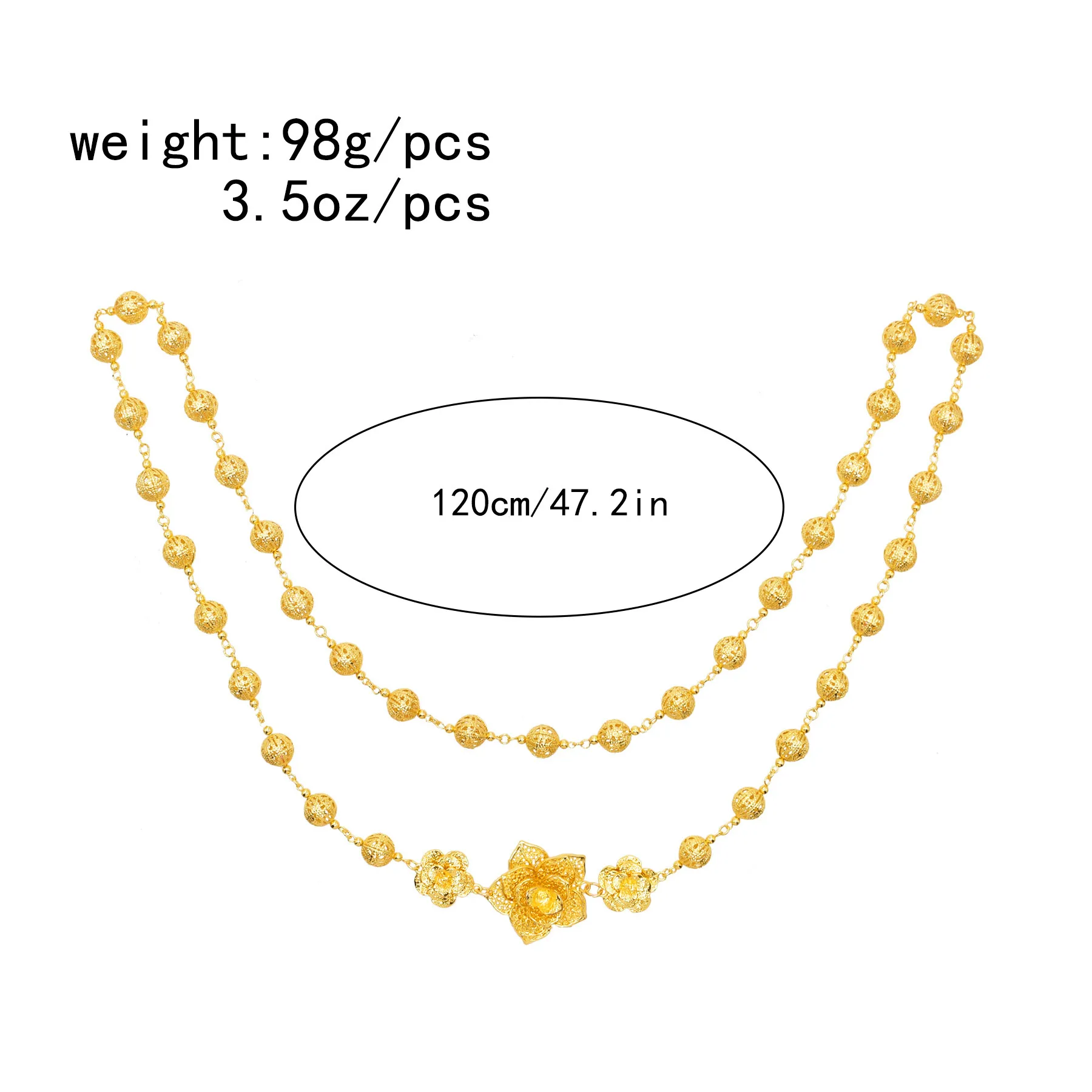 120Cm Golden Silvery Hollow Ball Beaded Flower Shoulder Chain Body Jewelry Indian Dubai Arabic Ethnic Bride Wedding Accessories