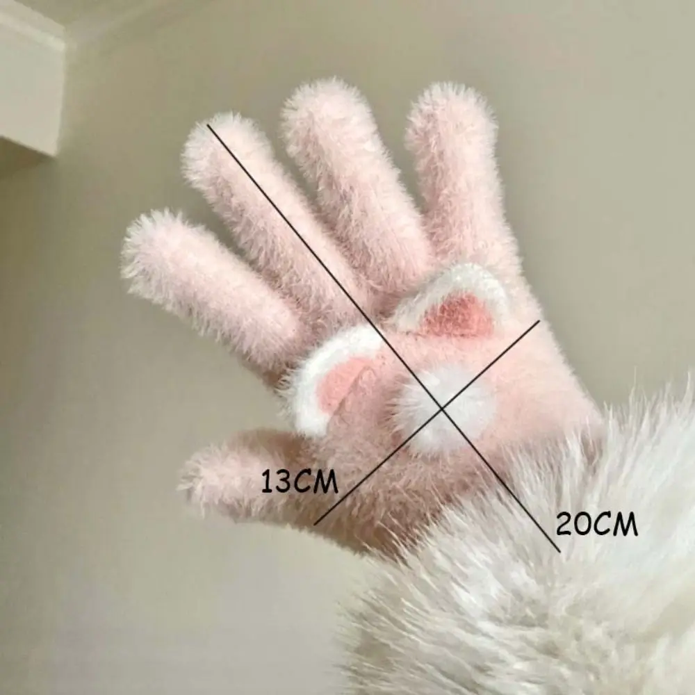 Niedliche Korallensamt-Handschuhe aus Korallensamt, Kaninchen-Katzenohren-Handschuhe, winddicht, Cartoon-Baumwoll-Fäustlinge für Damen