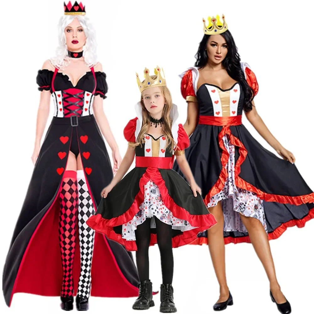 不思議の国のアリス大人女性ファンタジーハートの女王コスプレ衣装クラウンポーカークイーンガールズキッズハロウィンパーティードレス