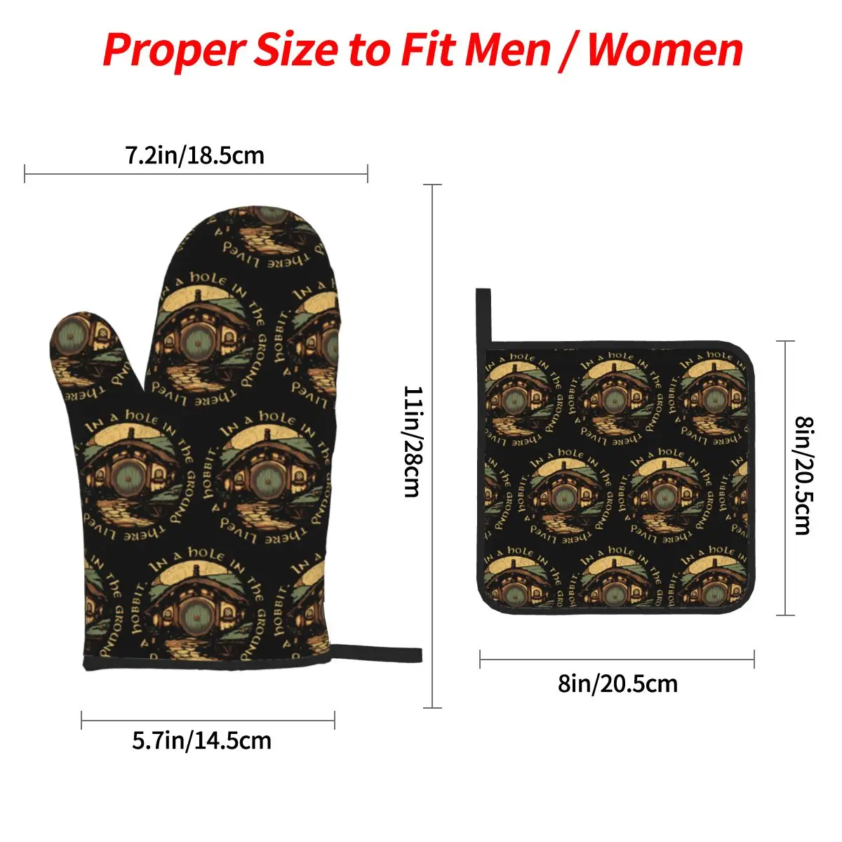 In A Hole In The Ground There Lived A Hobbit Oven Mitts and Pot Holder Sets of 4 for Baking Cooking Resistant Non-Slip Gloves