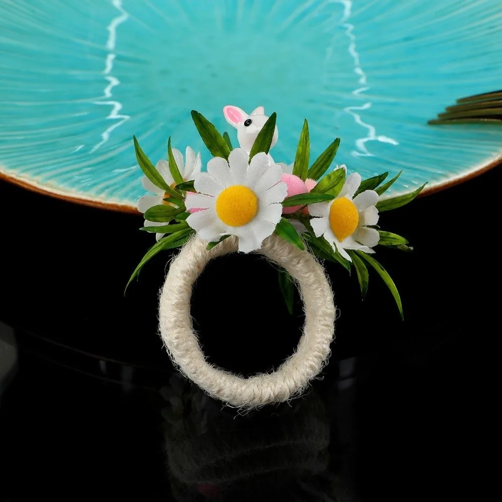 Simulation Easter Napkin Ring Plastic Foam Bunny Shape Artificial Flower Napkin Ring Cute Reusable Napkin Loops
