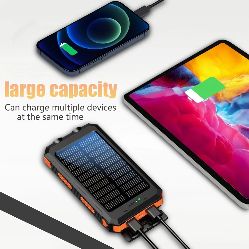 Solar Power Bank10000/20000MAH Portable Fast, Equipped with 4 Dual USB Ports And Type-C/Micro USB Input Ports, Built-in 2.4W LED Flashlight/compass, Suitable for All Mobile Devices, Travel And Camping Backup Power, Practical Gift for Boyfriend view 7