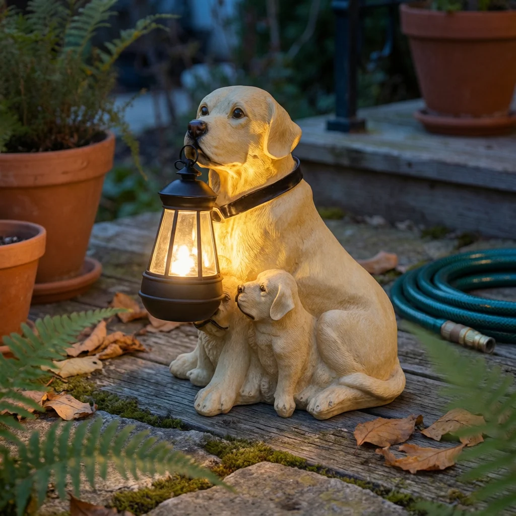 Solar Dog Garden Statue Auto on/deactivated Yard Ornament Outdoor Decor Hand Painted Look for Entrance