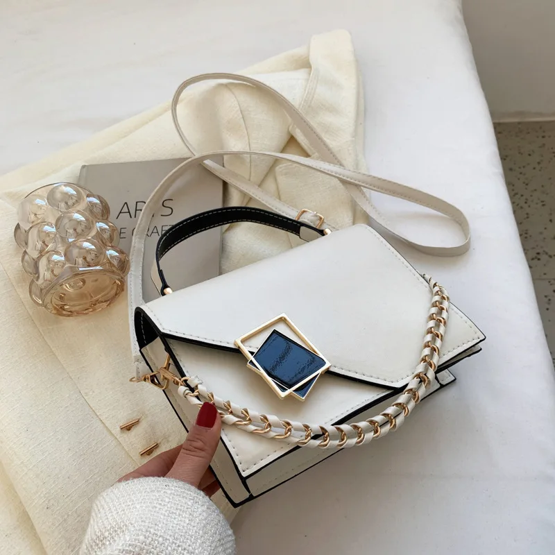 Small Square Buckle Trend Crossbody Bag Women PU Leather Square Shoulder Bag