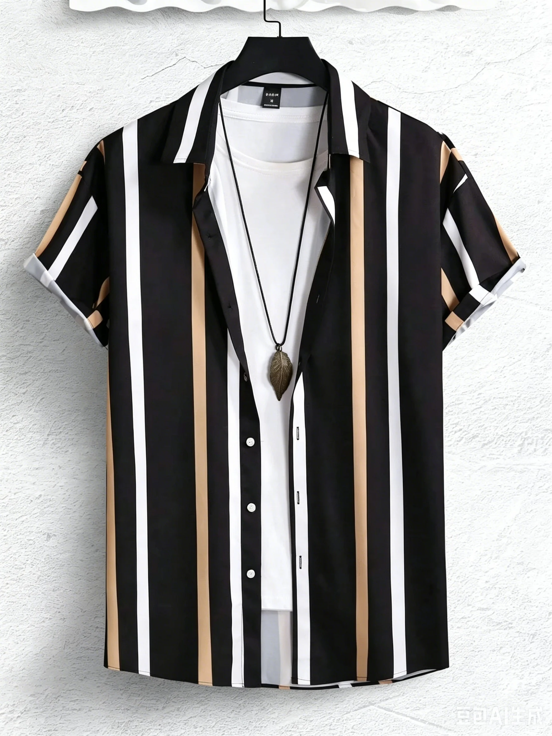 Hot Selling Striped Pattern Printed Shirt Men Women Universal Short Sleeve Blouse Stylish Button Design Daily Seaside Outfits