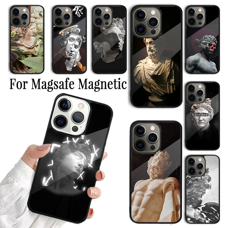 Phone Case For iPhone 16 15 14 13 12 11 Pro Max Plus Magsafe Magnetic Wireless Charging Cover Greek Aesthetics Plaster statue