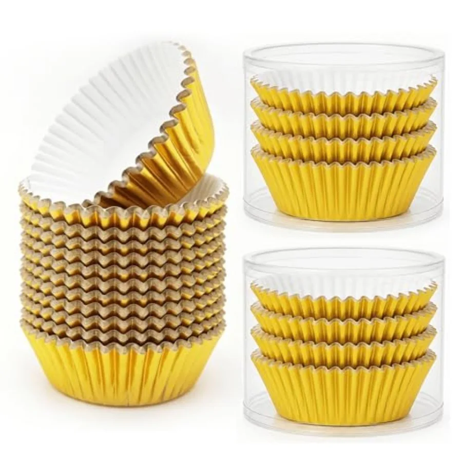 100 Gold Foil Cupcake Liners, Muffin Liners or Baking Cups for Desserts, Muffins, Cupcakes and More Treats; Grease Proof, No Sm