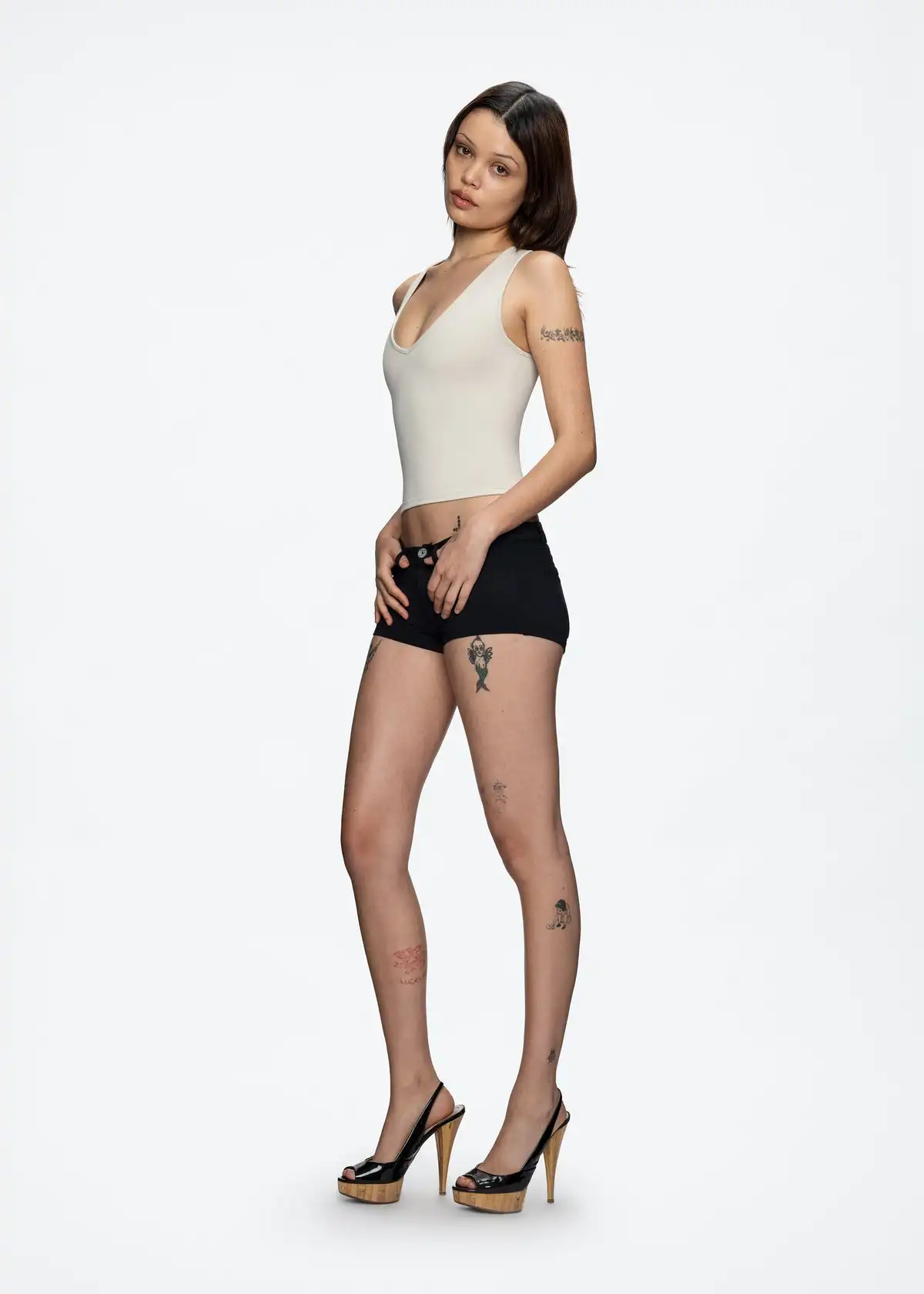 탱크 여성용 콩 색상 딥 브이 넥 섹시한 조끼 신축성있는 허리 짧은 탑 캐주얼 스포츠 스웨터