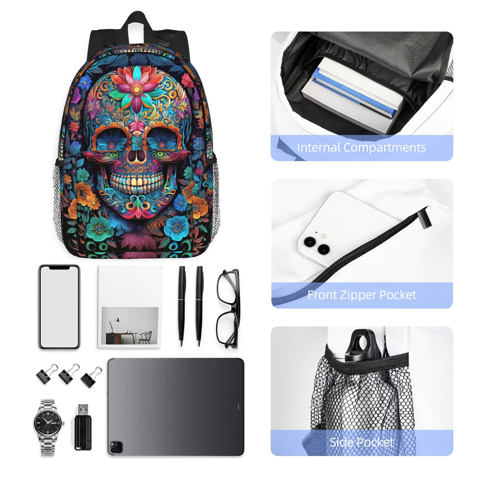 Mexican Skull Calavera Illustration Backpack Hot Sale Daypack Boys Girls BookBag Shoulder Bags for Men Women School Bag