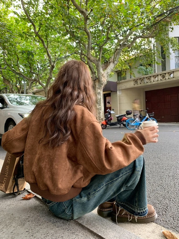 

​Vintage Baseball Blazer with Faux Suede Trim Mini Length Jacket for Women's Fall Winter Wardrobe​