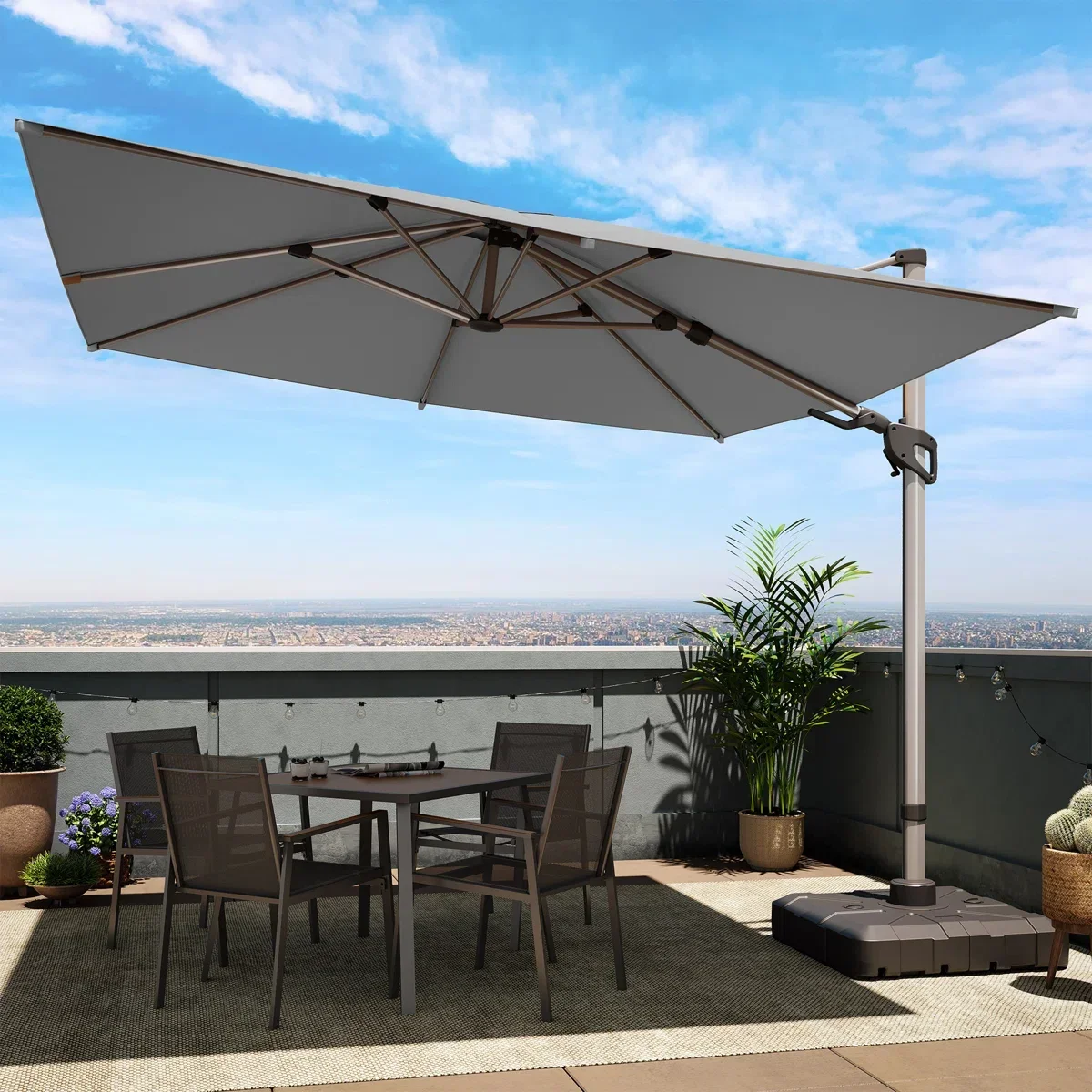 2026 LED  Luxury Modern Customize Sunshade Waterproof Fabric Heavy Duty Park Patio Courtyard Villa Garden Outdoor Beach Umbrella