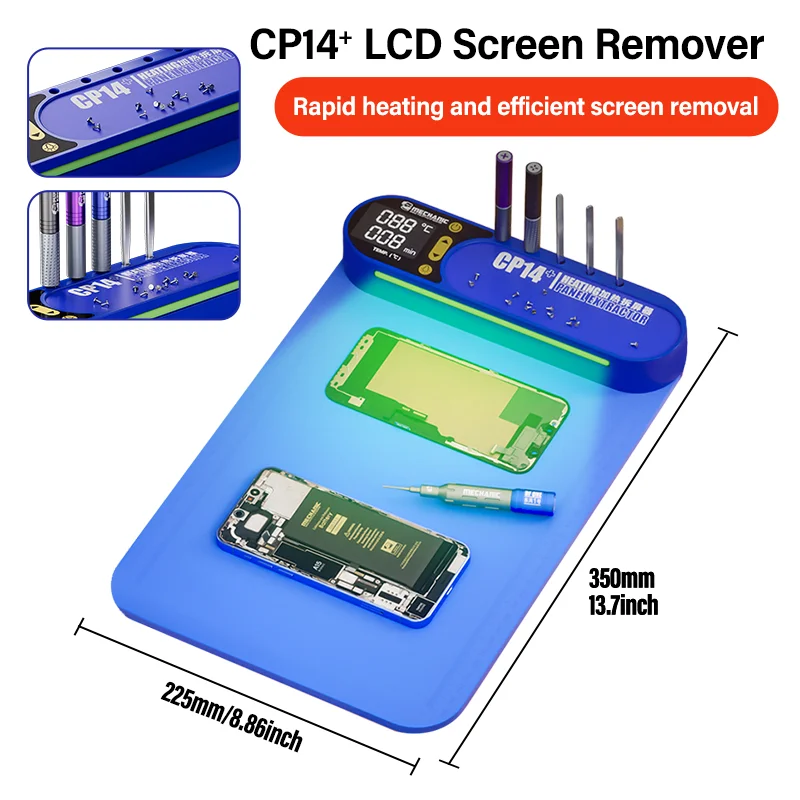 

MECHANIC CP14 + устройство для удаления сепаратора ЖК-экрана, платформа предварительного нагрева, силиконовый коврик с быстрым нагревом для iPhone iPad, разборка экрана