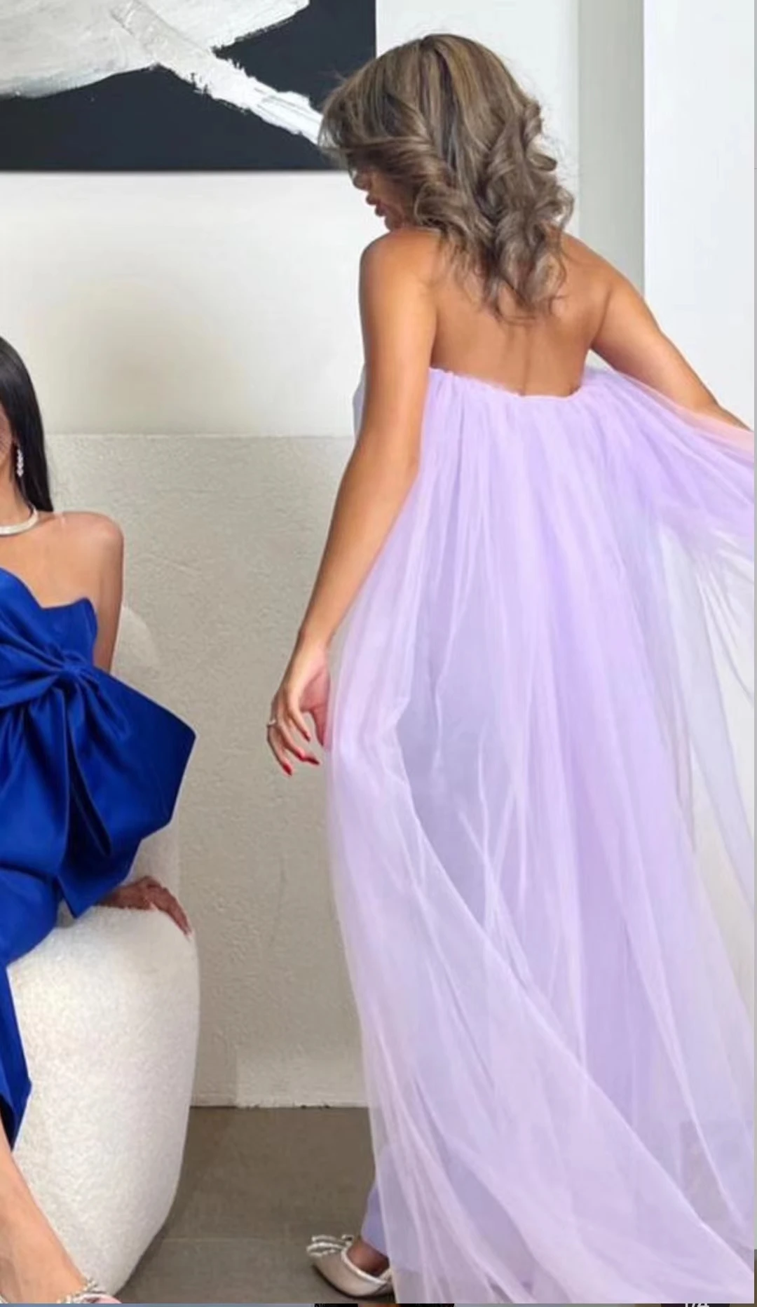 AsaNagi Light Purple Satin Evening Dresses Bow Strapless Tulle Ankle-Length Women Formal Party Dress 2023 vestidos de festa