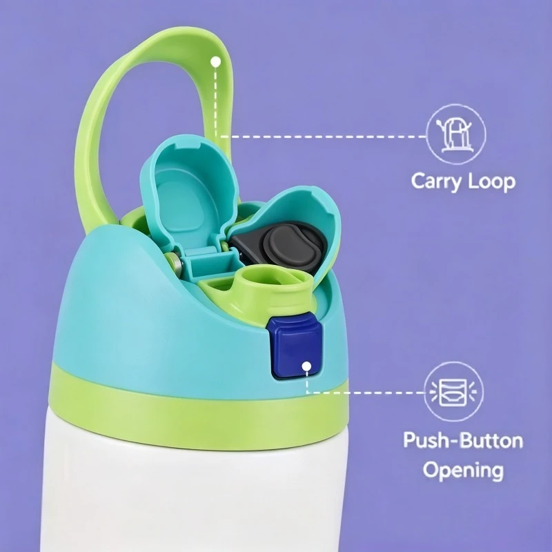 Insulated Cup Lid Kids Thermos Water Bottle Lid Spill Proof Leakproof Free Replacement Flip Top Cover with Handle Portable view 2