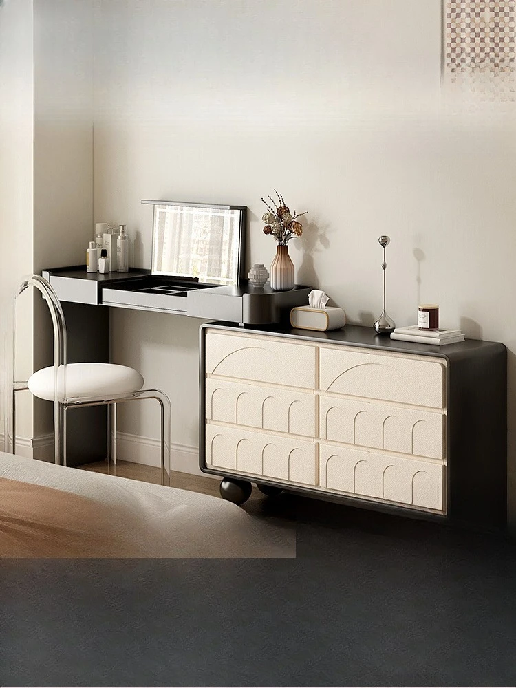 

Customized makeup table, chest, integrated flip mirror, bedside table, dresser, black and white color matching