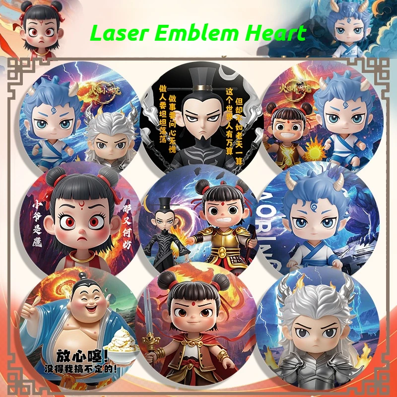 

Cartoon Tin Badges Laser Holographic Round Nezha Ao Bing Themed Collectible Brooches Anime Peripheral Wholesale For Anime Fans