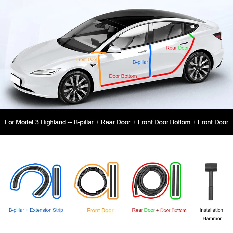 Für Tesla Model Y Juniper Türdichtungsstreifen, schalldichter Gummi-Dichtungsstreifen für die Abdichtung von Highland B-Säulen, Geräuschreduzierung