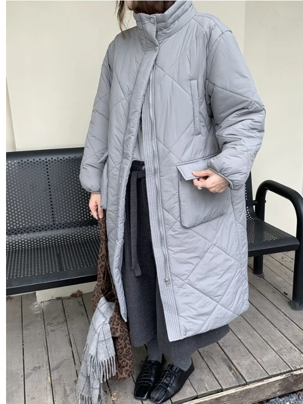 Invierno Aosphere algodón Jaet mujer Faion Stand Collar suelto inserto algodón cálido patrón de diamante abrigo de algodón