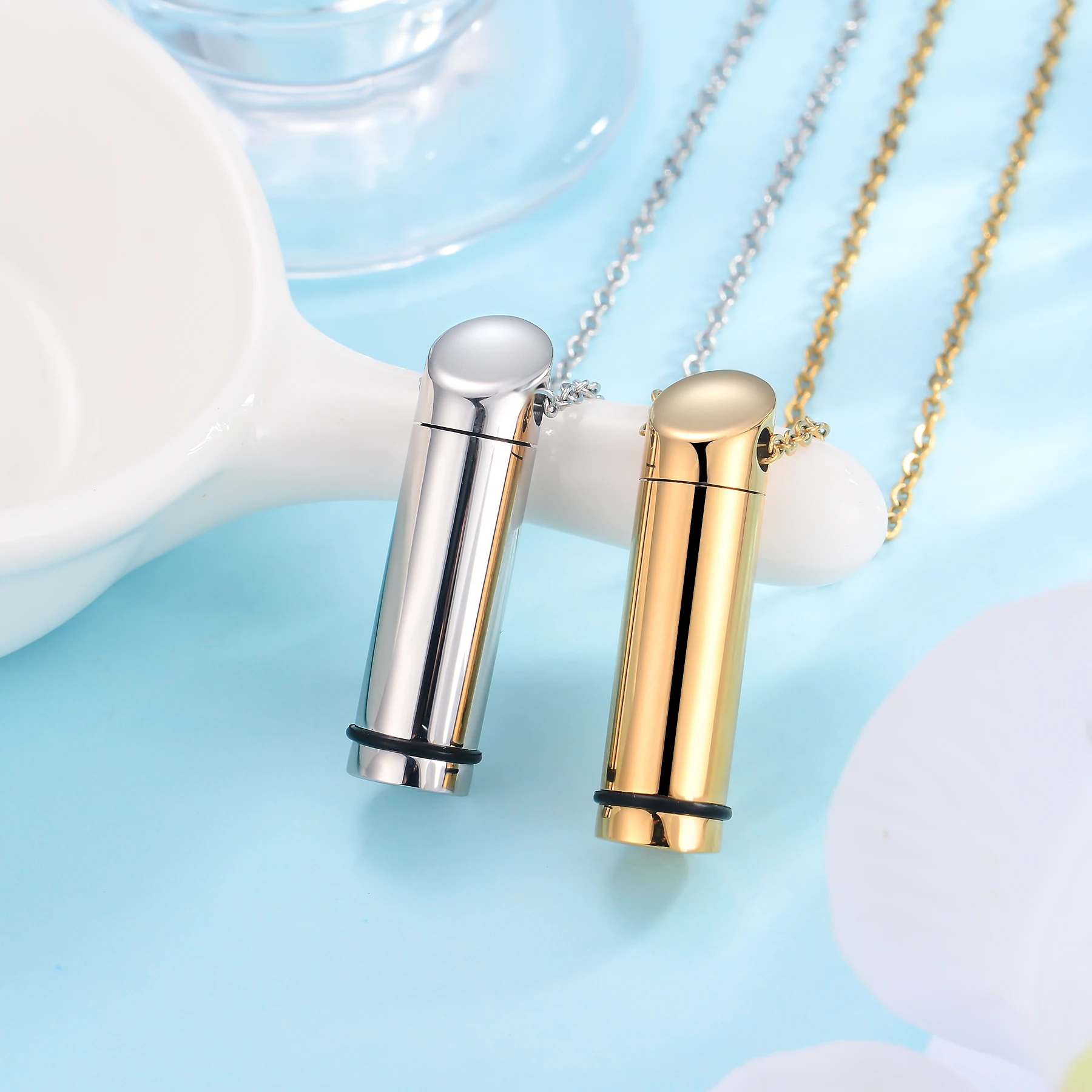 Edelstahl-Urnenanhänger für Asche, Zylinderform, Hip-Hop-Geschenk für Männer, erhältlich in 3 Farben – Detail 6