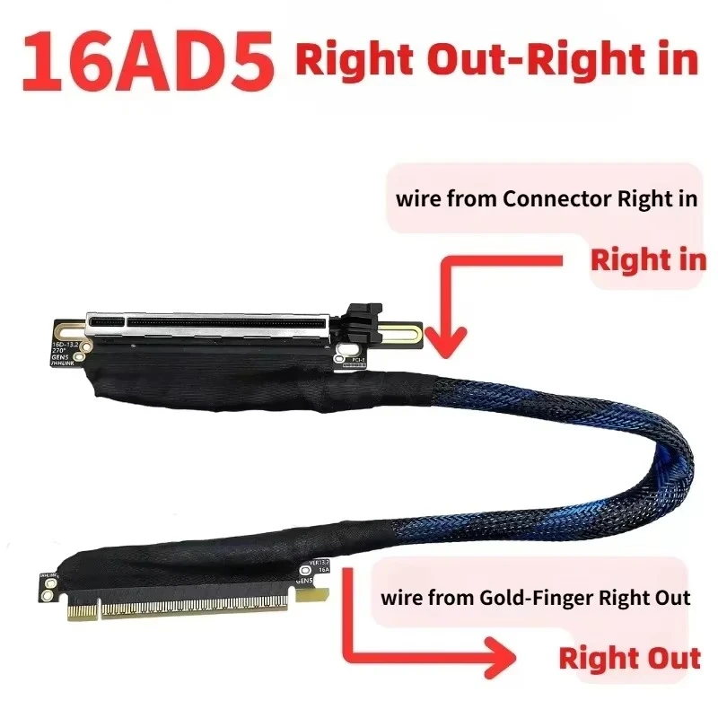 PCIE 5.0 16x Graphics Card GPU Extension Cable 270° Right Angled PCI-E 5.0 X16 GEN5 64GB\S Adapter Cable High Speed Server Cable