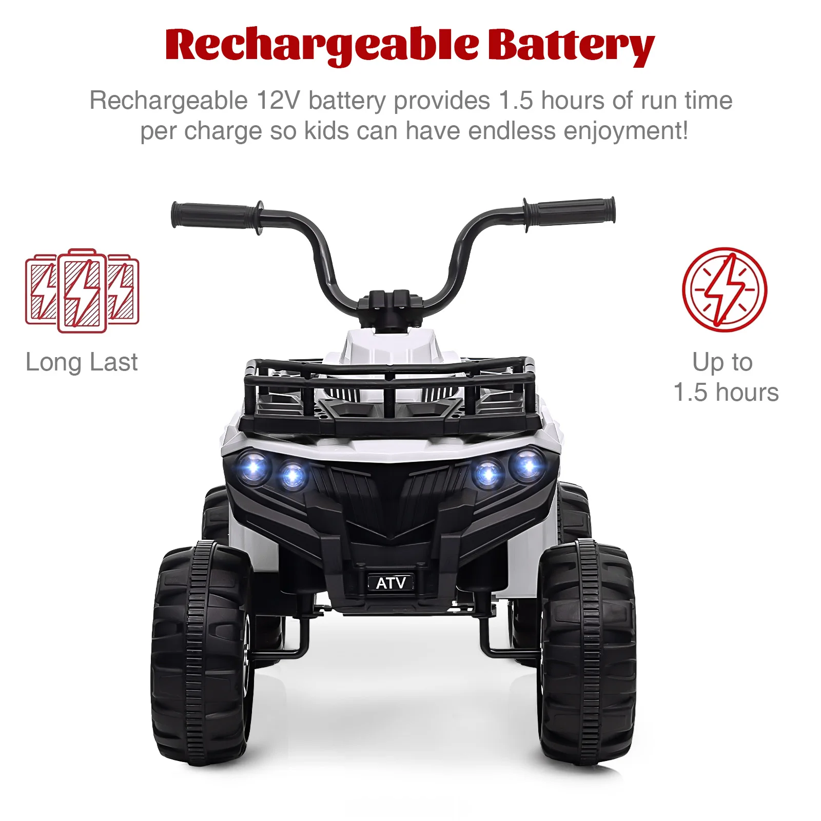 12V 4.5AH Kids ATV 4 Wheeler Rechargeable Battery Car for Ages 3-6  Indoor/Outdoor Ride-On Toy Ergonomic Seat,Treaded Tires
