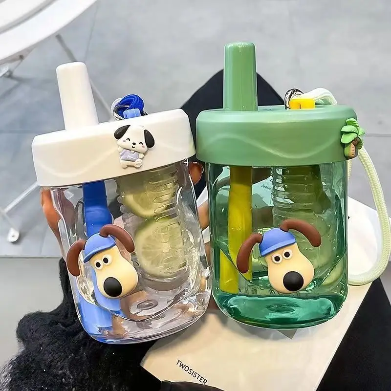 600Ml Cartoon Role Play Pilot Gromit Diy Large Capacity Straw Cup with Tea Chamber Cute Small Portable Water Cup for Girls