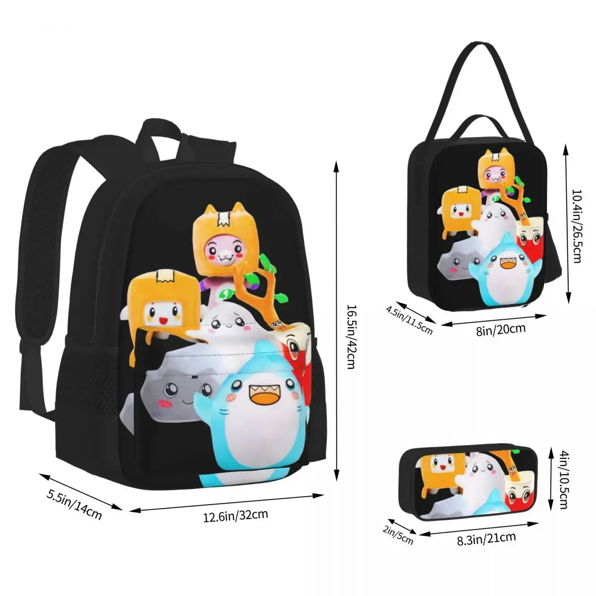 Rocky Lankybox Lanky Box Backpacks Boys Girls Bookbag Students School Bags Kids Rucksack Lunch Bag Pen Bag Three-Piece Set