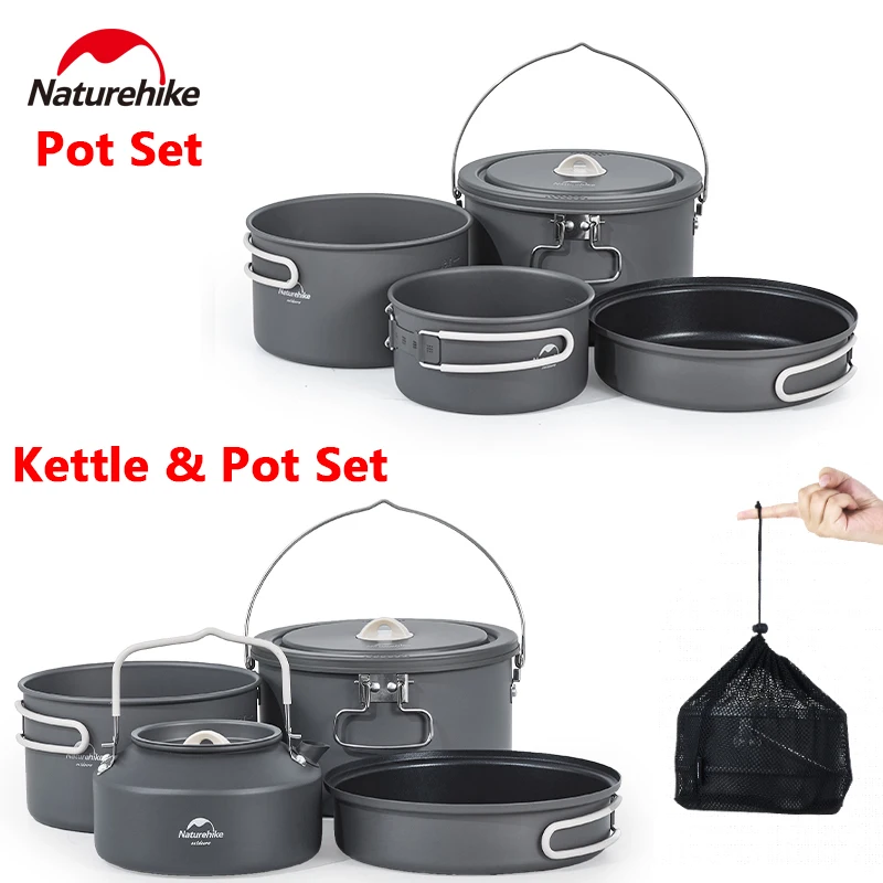 

Naturehike Portable Aluminum Alloy Camping Pot Set Outdoor Picnic Hiking Cooking Pan Pot Kettle Cookware Set Folding Storage