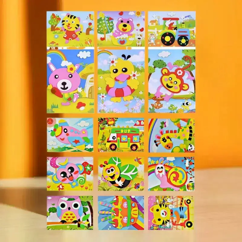 10/20 عبوة من ألغاز الحيوانات الكرتونية؛ ملصقات إسفنجية ثلاثية الأبعاد ذاتية الصنع؛ لعبة تعليمية ممتعة للأطفال