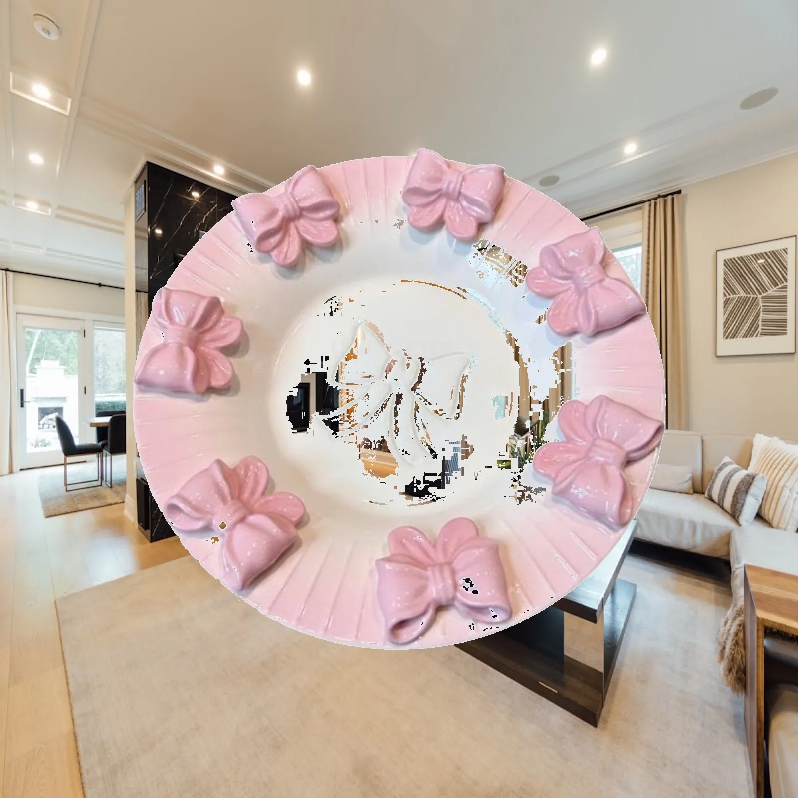 Creative Porcelain Dessert Plate Hand Painted Ribbon Embossed Ceramic Tableware Special Dish for Snacks