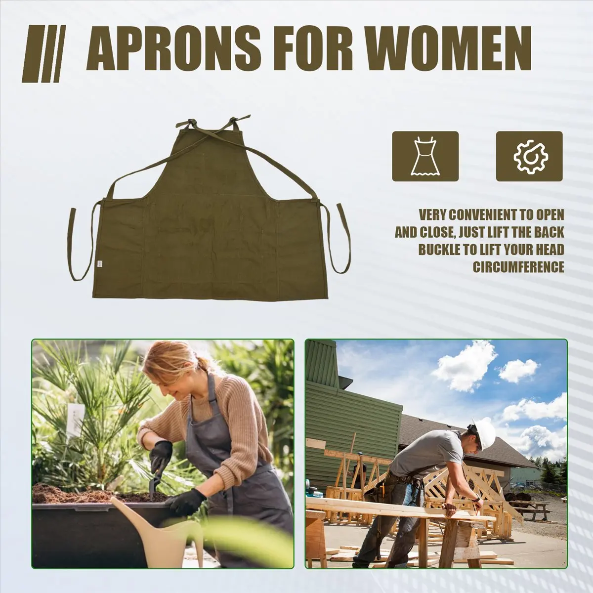 A25I  Apron with Pockets Painting Apron Painter Adjustable Neck Strap Waist Ties Gardening Waxed Aprons for Women Men Adults