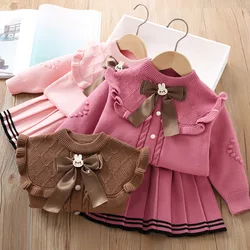 Children's sweater set girls' autumn and winter Korean version solid color knitted pullover top+skirt set 1-6 years old