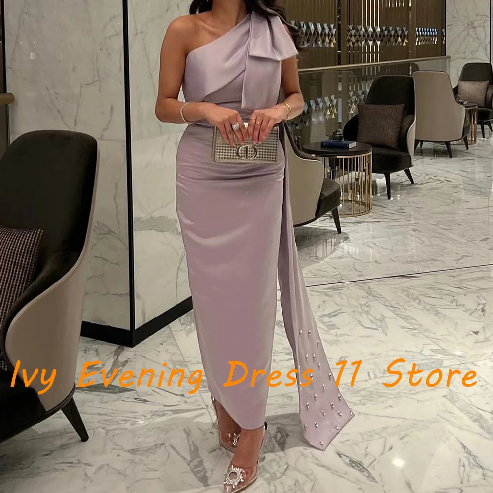 カスタマイズされた絶妙なクリスタルワンショルダーサテンイブニングドレスファッションノースリーブストレート足首丈オーダーメイドオケージョンドレス