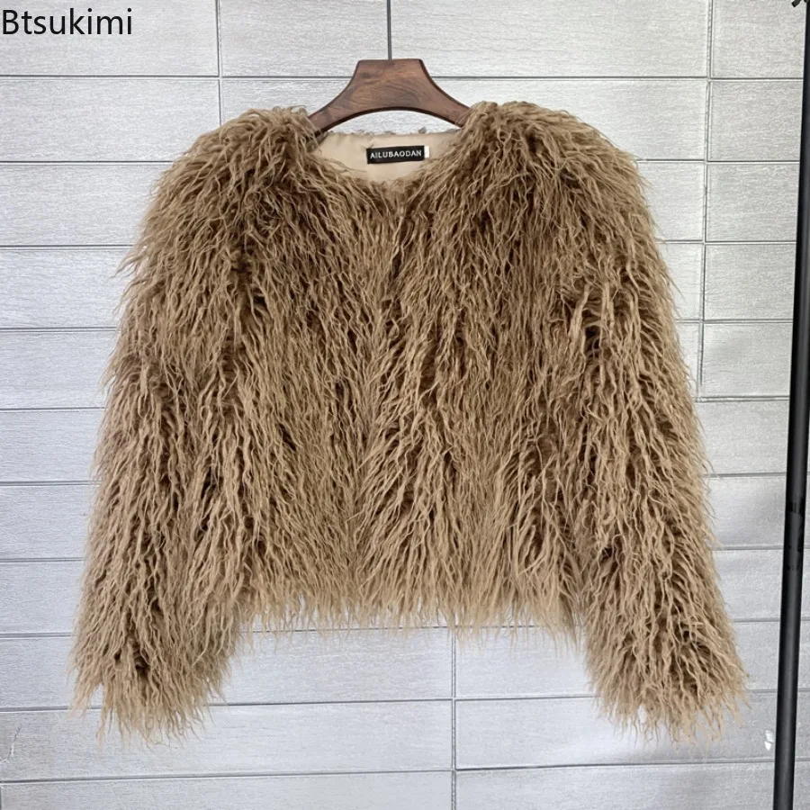 Dames pluizige bontjas kleurrijke streetwear nepbont jas Koreaanse stijl dameskleding schapenvacht jas korte mouw met lange mouwen