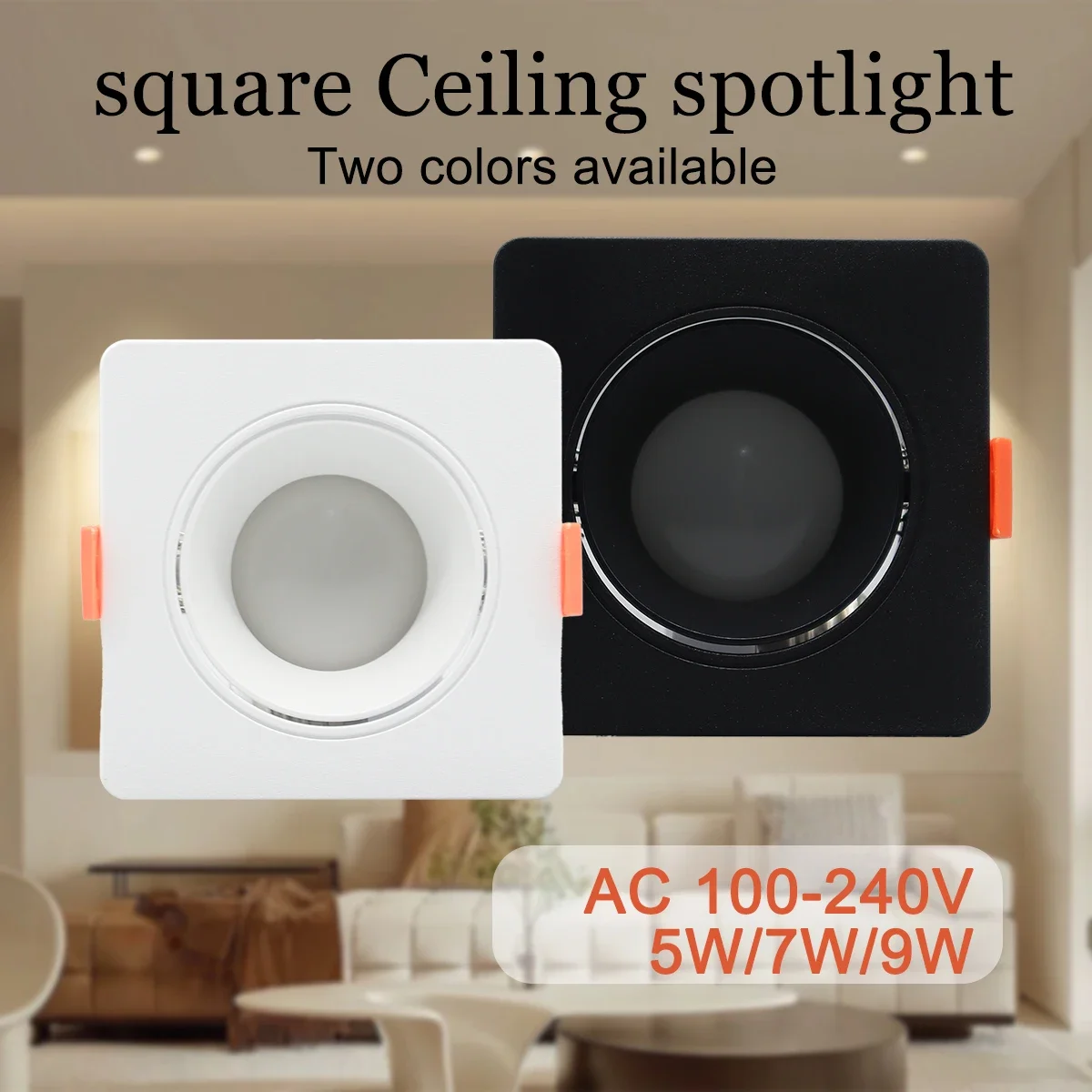 

10pcs Energy Saving Ceiling Spotlight Downlight Square LED Angle Adjustable Rotating AC220V 120V Indoor Lighting White Color