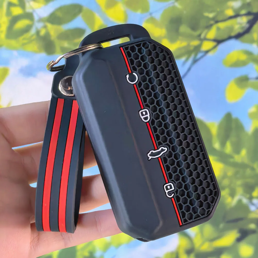 Car Remote Key Honeycomb Silicone Protector With Keychain For Chery Jaecoo J7 J5 2025 2026 Racing Stripe Key Fob Shell