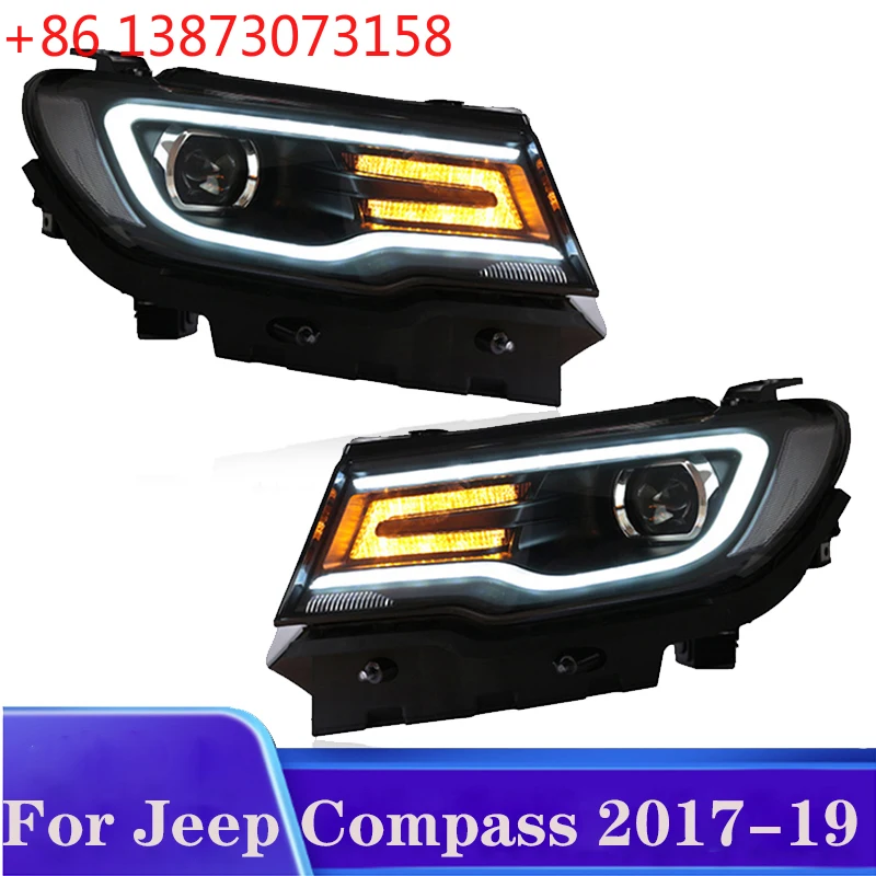 Pair of Car Headlight assembly For Jeep Compass 2017-19 xenon led DRL daytime running light turn signal headlamp