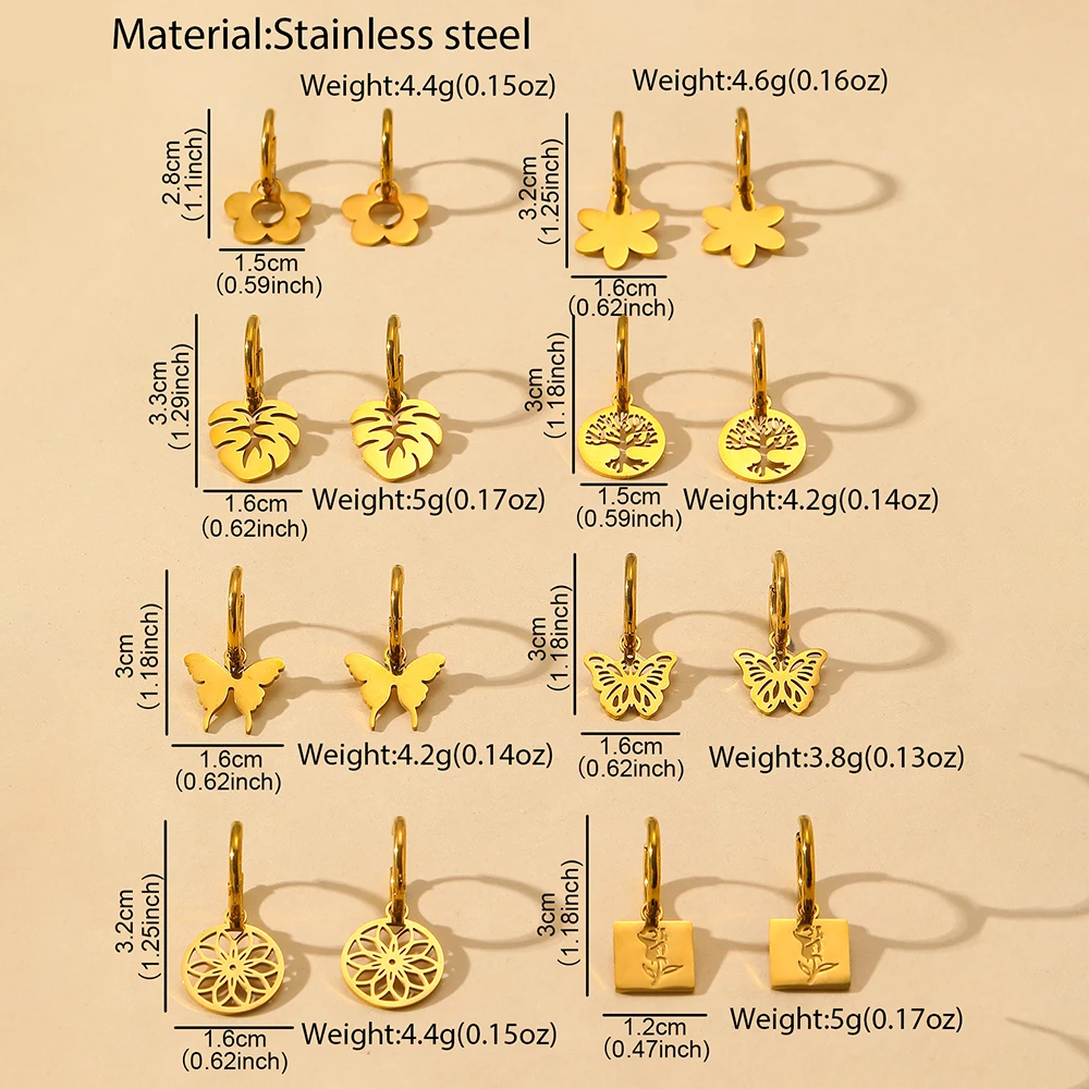 Stainless Steel Earrings Butterfly Shape Rose Engraving Simple Openwork Design Tree of Life Earrings For Women Jewelry Luxurious
